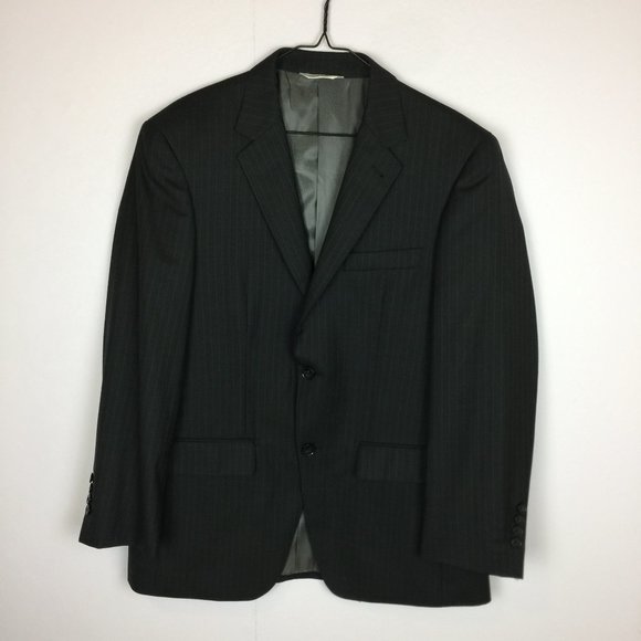 Jhane Barnes Suit Jacket Blazer 40 Short Gray Pinstriped 100% Wool - Picture 1 of 14